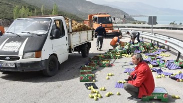 Isparta’da elma kasaları yola savruldu